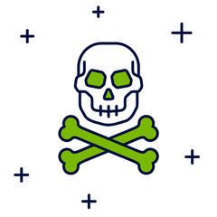 Filled outline Skull on crossbones icon isolated on white background. Happy Halloween party. Vector