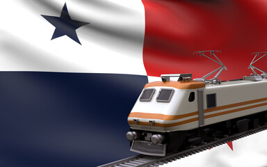Fototapeta premium Panama country national flag with speed trains railroad locomotive tourist traveling path international journey infrastructure concept 3d rendering image