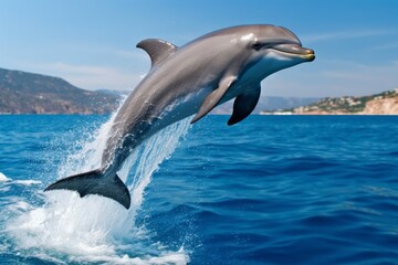 Playful dolphin jumping out of the water