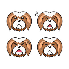 Set of character lhasa apso dog faces showing different emotions for design.