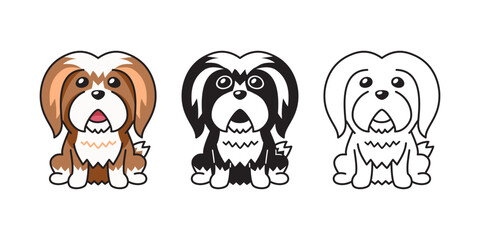 Vector cartoon set of lhasa apso dog for design.