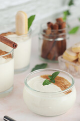 Glasses with traditional Italian dessert Zabaione made of eggs, sugar and wine