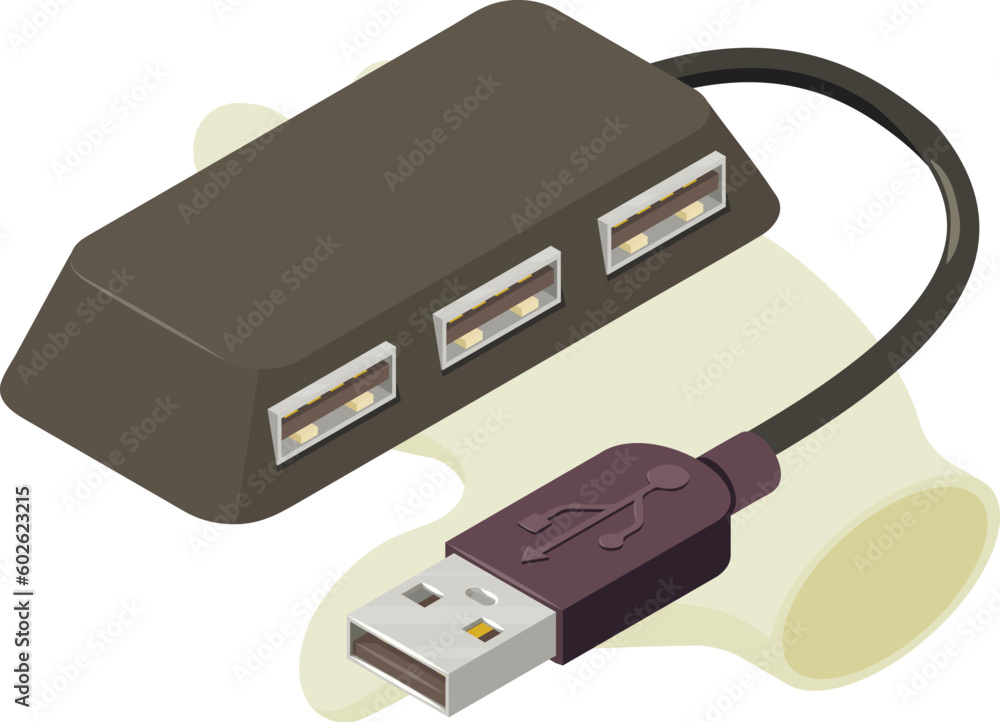 Poster splitter icon isometric vector. new black usb splitter with three socket in hand. electronic device,
