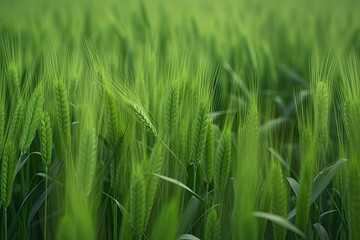 Obraz premium growing green wheat field detail view