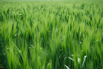 Obraz premium growing green wheat field detail view