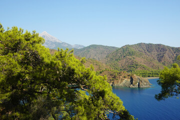 Fototapeta na wymiar The panorama of Tahtali mountain from the Lycian Way, Antalya provence, Turkey