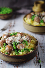 Swedish meatballs with mashed potato side dish - typical dish of Swedish cuisine
