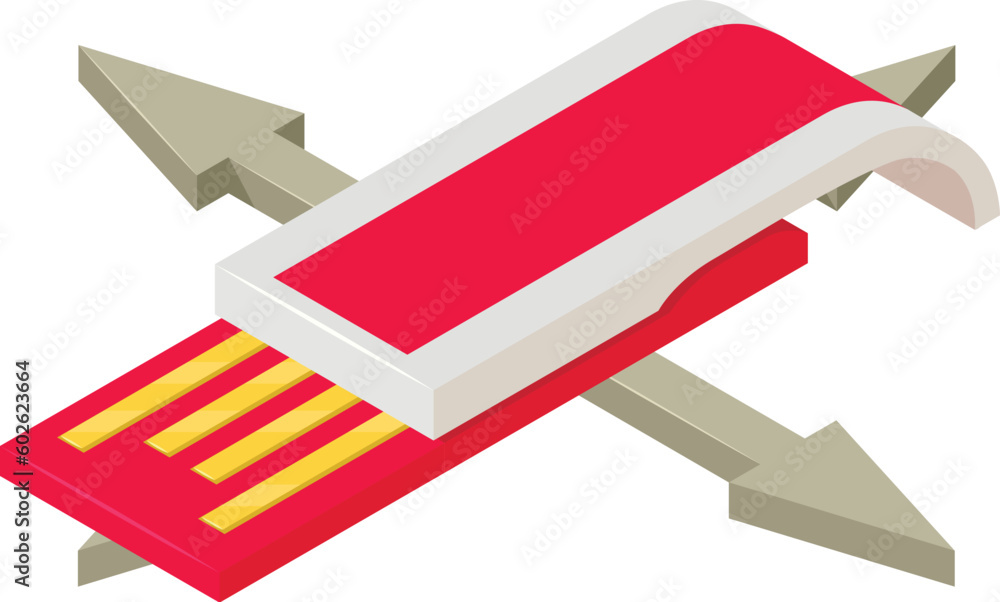 Poster memory card icon isometric vector. modern thin red portable memory card device. storage device, mode