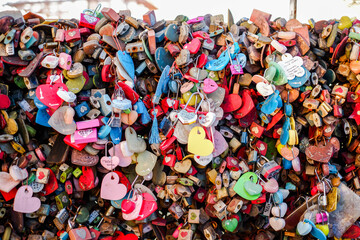 Fototapeta na wymiar The group of lock keys at the Seoul tower, South Korea.