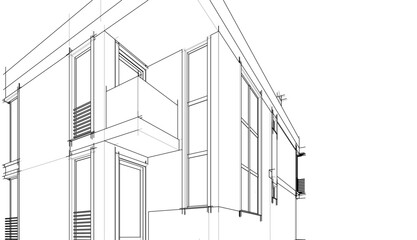 Modern house building architectural 3d illustration