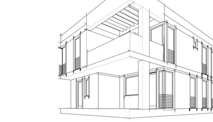 Modern house building architectural 3d illustration
