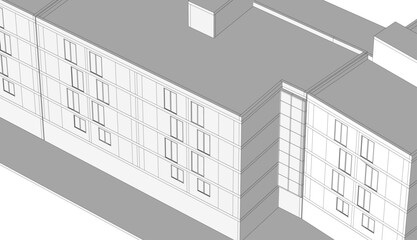 Modern house building architectural 3d illustration