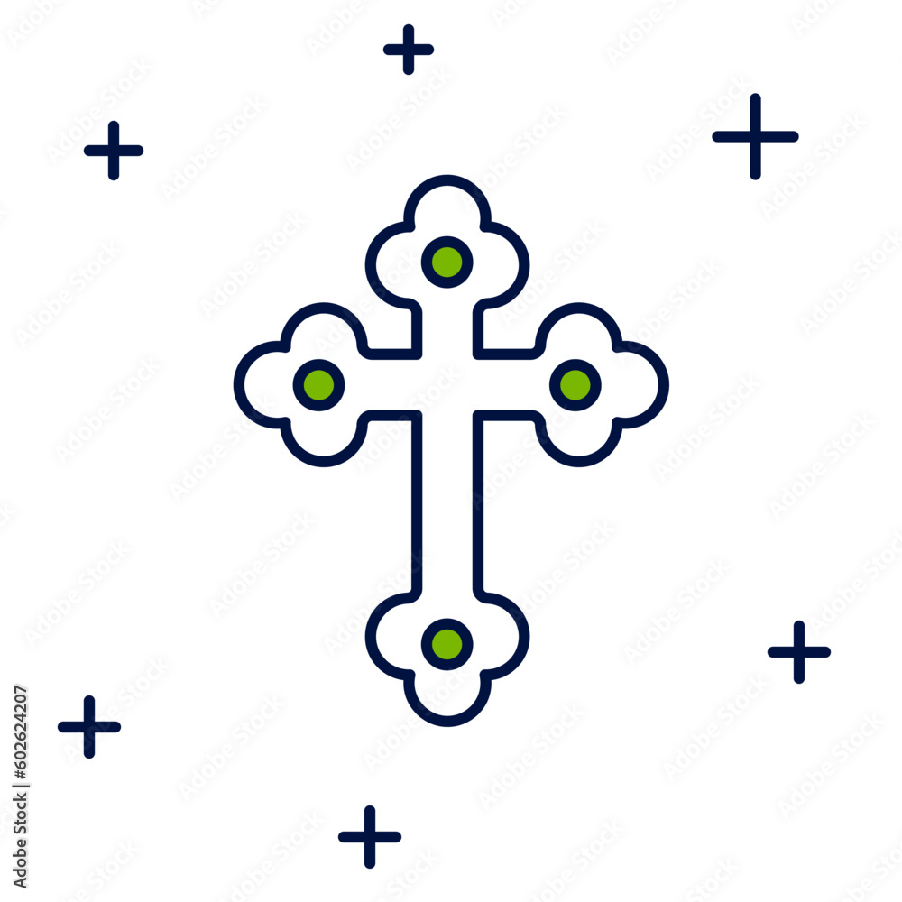 Sticker filled outline christian cross icon isolated on white background. church cross. vector