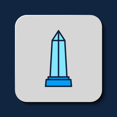 Filled outline Obelisk of Alexandria icon isolated on blue background. Stone monument. Historical monument. High pillar memorial and column. Vector