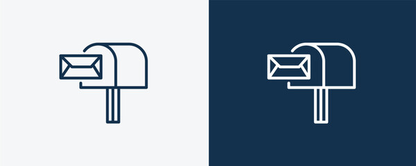 postbox icon. Outline postbox icon from delivery and logistics collection. linear vector isolated on white and dark blue background. Editable postbox symbol.