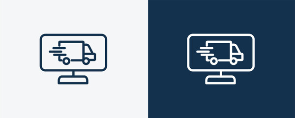 delivery monitor icon. Outline delivery monitor icon from delivery and logistics collection. linear vector isolated on white and dark blue background. Editable delivery monitor symbol.
