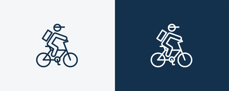 delivery by bike icon. Outline delivery by bike icon from delivery and logistics collection. linear vector isolated on white and dark blue background. Editable delivery by bike symbol.
