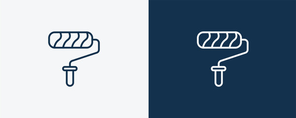 Fototapeta premium paint roll icon. Outline paint roll icon from real estate industry collection. Linear vector isolated on white and dark blue background. Editable paint roll symbol.