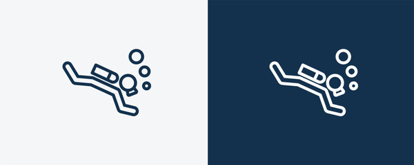 Naklejka premium scuba diving sign icon. Outline scuba diving sign icon from sport and games collection. Linear vector isolated on white and dark blue background. Editable scuba diving sign symbol.