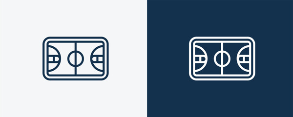 basketball court icon. Outline basketball court icon from sport and games collection. Linear vector isolated on white and dark blue background. Editable basketball court symbol. - obrazy, fototapety, plakaty