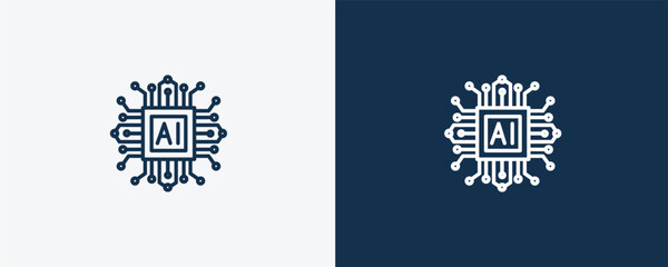 ai grid icon. Outline ai grid icon from ai and future technology collection. Linear vector isolated on white and dark blue background. Editable ai grid symbol.