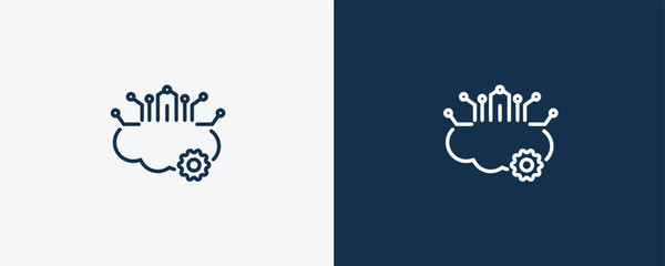 cloud intelligence icon. Outline cloud intelligence icon from ai and future technology collection. Linear vector isolated on white and dark blue background. Editable cloud intelligence symbol.