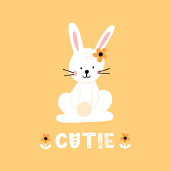 Icon of cute rabbit in cartoon style. Bunny pet silhouette. Hare and rabbit colorful illustration for childrens book, postcards and posters.