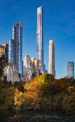 Fototapeta premium Billionaires Row skyscrapers and Central Park in Fall. Midtown Manhattan, New York City