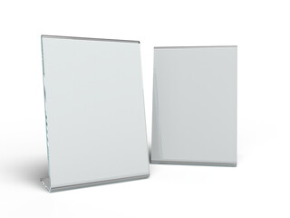 Acrylic table tent, card holder isolated on transparent background. PNG file. 3d render.