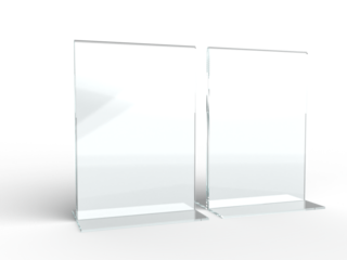 Acrylic table tent, card holder isolated on transparent background. PNG file. 3d render.