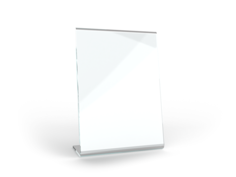 Acrylic table tent, card holder isolated on transparent background. PNG file. 3d render.