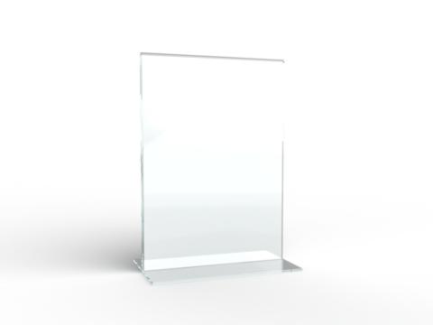 Acrylic table tent, card holder isolated on transparent background. PNG file. 3d render.