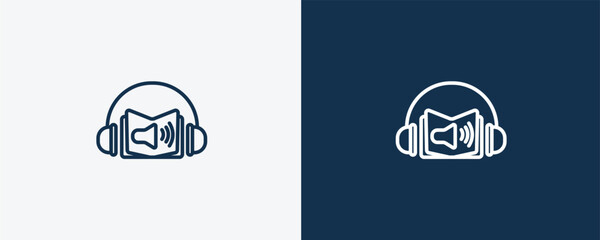 audio book icon. Outline and filled audio book icon from education and science collection. Linear vector isolated on white and dark blue background. Editable audio book symbol.