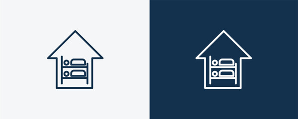 hostel icon. Outline hostel icon from hotel and restaurant collection. Linear vector isolated on white and dark blue background. Editable hostel symbol.