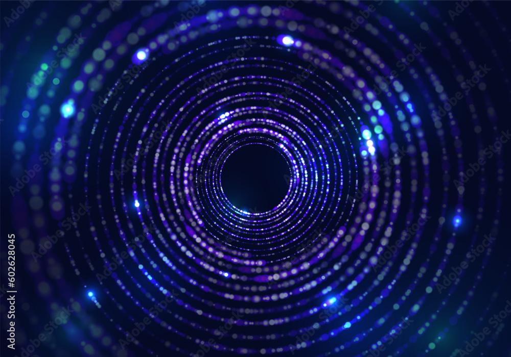 Poster portal with light effects. neon particles tunnel. abstract technology background. vector illustratio
