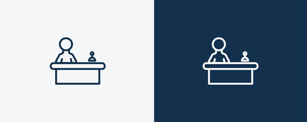 reception icon. Outline reception icon from hotel and restaurant collection. Linear vector isolated on white and dark blue background. Editable reception symbol.