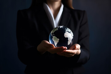 Businesswomen holding world and icon to Organization Sustainable development environmental. business responsible environmental