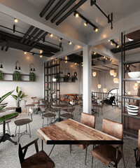 Coffee Shop interior view, 3d rendering