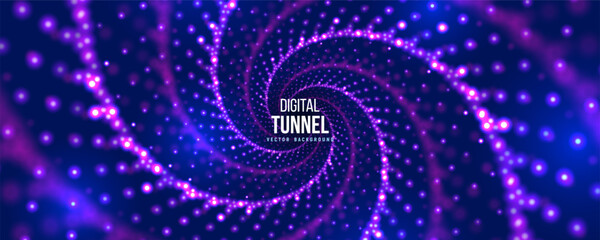 Portal with light effects. Neon particles tunnel. Abstract technology background. Vector illustration. - obrazy, fototapety, plakaty
