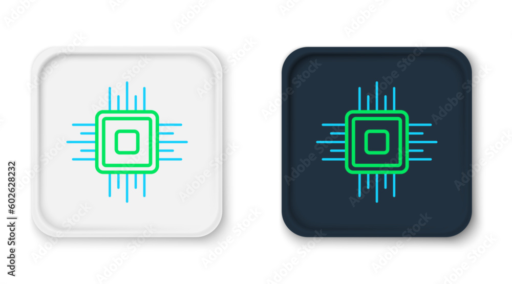 Poster Line Computer processor with microcircuits CPU icon isolated on white background. Chip or cpu with circuit board. Micro processor. Colorful outline concept. Vector