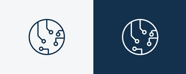 circuits icon. Outline circuits icon from hardware and equipment collection. Linear vector isolated on white and dark blue background. Editable circuits symbol.