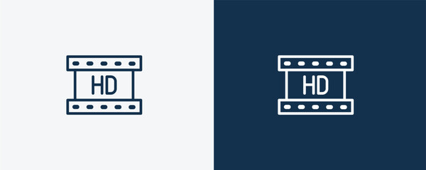 hd video sign icon. Outline hd video sign icon from cinema and theater collection. Linear vector isolated on white and dark blue background. Editable hd video sign symbol.