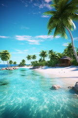 Obraz premium A picturesque beach with crystal-clear turquoise waters and white sandy shores, inviting travelers to relax and enjoy a tropical paradise. Generative AI technology