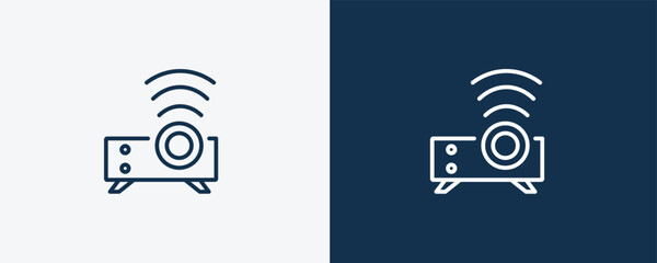image projector icon. Outline image projector icon from cinema and theater collection. Linear vector isolated on white and dark blue background. Editable image projector symbol.