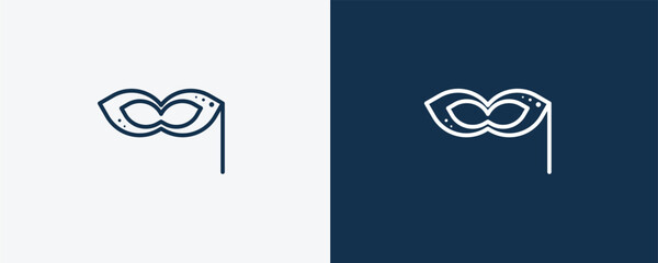 small carnival mask icon. Outline small carnival mask icon from cinema and theater collection. Linear vector isolated on white and dark blue background. Editable small carnival mask symbol.