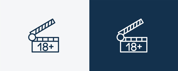 plus 18 movie icon. Outline plus 18 movie icon from cinema and theater collection. Linear vector isolated on white and dark blue background. Editable plus 18 movie symbol.