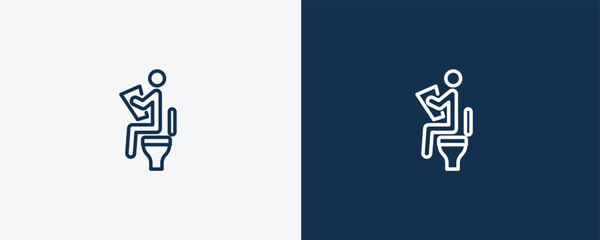 man at restroom icon. Outline man at restroom icon from behavior and action collection. Linear vector isolated on white and dark blue background. Editable man at restroom symbol.