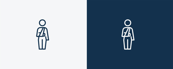 fracture arm icon. Outline fracture arm icon from behavior and action collection. Linear vector isolated on white and dark blue background. Editable fracture arm symbol.