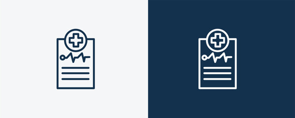 medical report icon. Outline medical report icon from health and medical collection. Linearvector isolated on white and dark blue background. Editable medical report symbol.