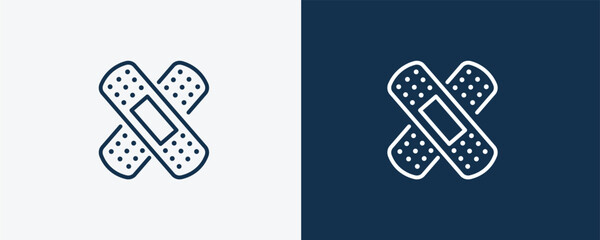 band aid icon. Outline band aid icon from health and medical collection. Linearvector isolated on white and dark blue background. Editable band aid symbol.